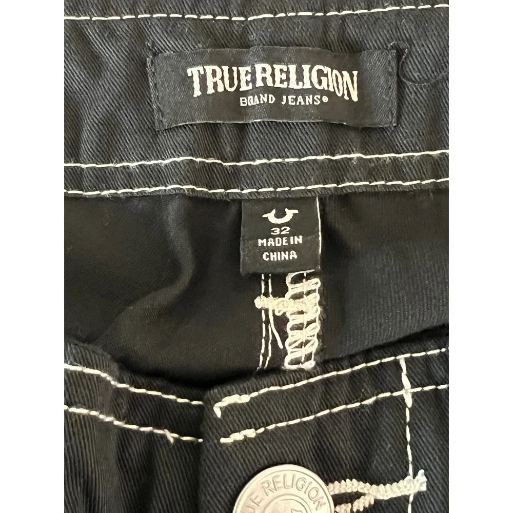 NWT True Religion Mens Black Contrast Stitch Cargo Pants 32 Straight Leg